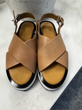 Anthropologie Tan Crisscross Leather Platform Sandals